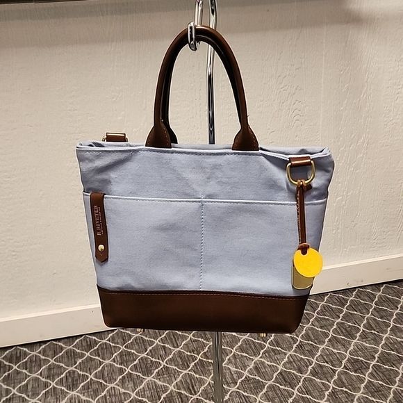 R. Riveter Handbags - R.Riveter Carry Canvas Tote Leather Trim Pouch Otto Frost Brown